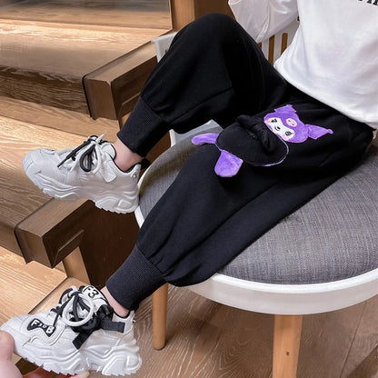 Baby Girl Sweatpants 2024 Spring Summer Children Fashion Sanrio Kuromi Bow Elastic Waist Jogger Pants Kid Clothes Casual Trouser