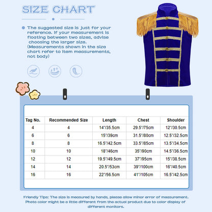 Kids Boys Marching Band Halloween Costume Military Style Drummer Parade Waistcoat Sleeveless Vest Carnival Party Performance