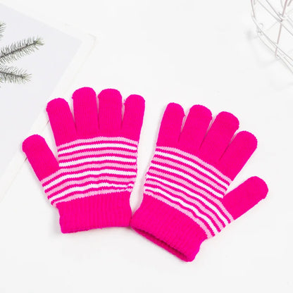 Fashion Striped Gloves Kids Winter Unisex Boys Girl Thick Warm Children Full Finger Mittens Glove For 4-7 Years