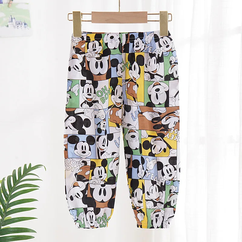 Children's Mosquito Pants 2 4 6 8 Yrs Boys Girls Summer New Disney Cartoon Print Loose Bloomers Cotton Kids Pajama Trousers