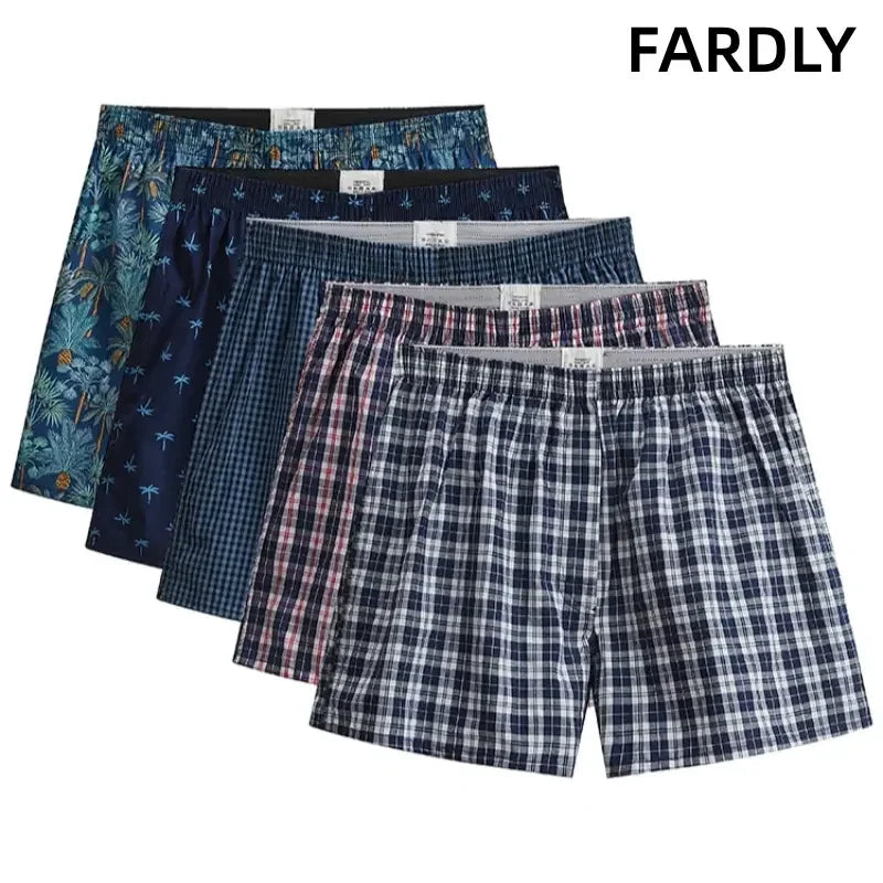 Mens Cotton Underwear Casual Boxers Plaid Elastic Waistband Boxer Shorts Button Men Boxer Underwear Comfortable Underwear S-XL