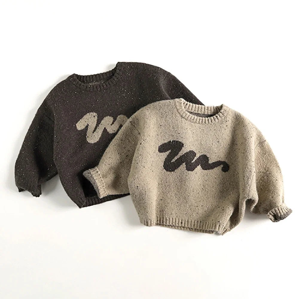 1-6Y Kids Sweaters Loose Style Girls Knitwear O Neck Boys Pullover Children Knit Outfit Girls Clothing