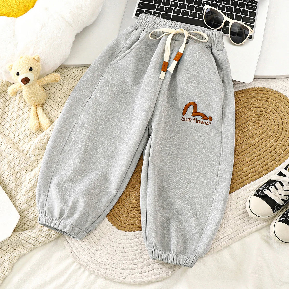 Autumn Children Boy Jogger Pant Cotton Letter Drawstring Infant Baby Boy Sport Pant Loose Elastic Waist Candy Color Kid Boy Pant