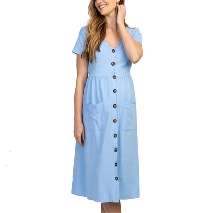 Maternity Clothes 2022 Spring Summer Pregnant Women Dress Casual Sexy V Neck 3/4 Sleeve Solid A-line Dresses Vestidos Plus Size