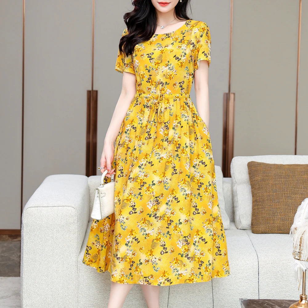 Summer women short sleeve dresses print vintage o-neck Beach Dress Sundress Vestidos dress