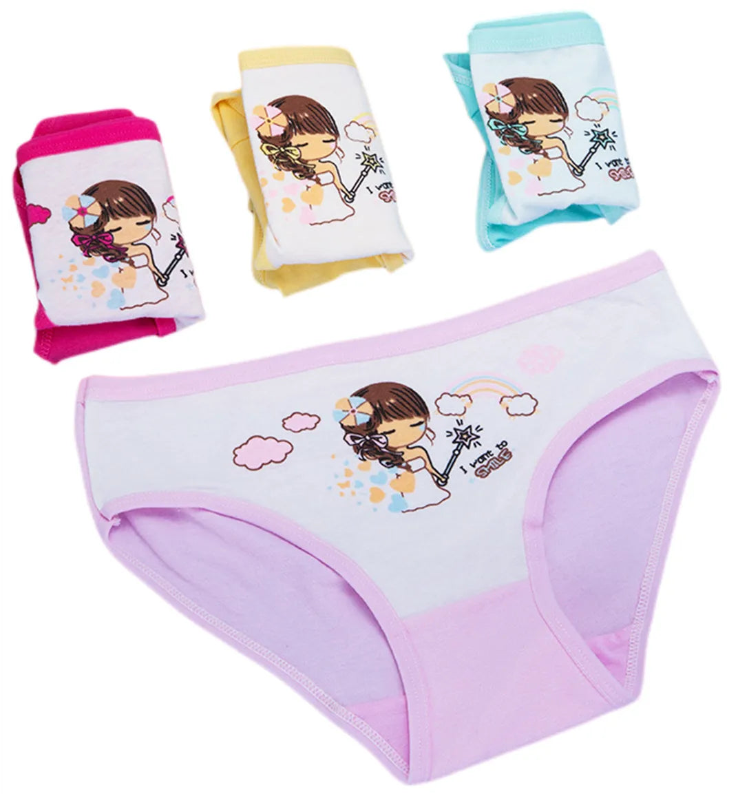 4pcs Girls Cartoon Briefs Female Child Modal Underwear Florals Girls Printing Panties Kids Brief Panties Underpants Size 2T-10T