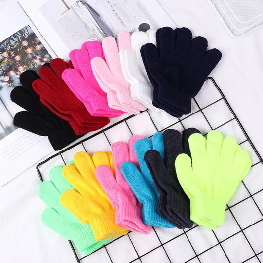 Kids Gloves Autumn Winter Keep Warm Boys Girls Candy Color Stretch Knitted Mittens Children Full Finger Gloves Clothes Accessory