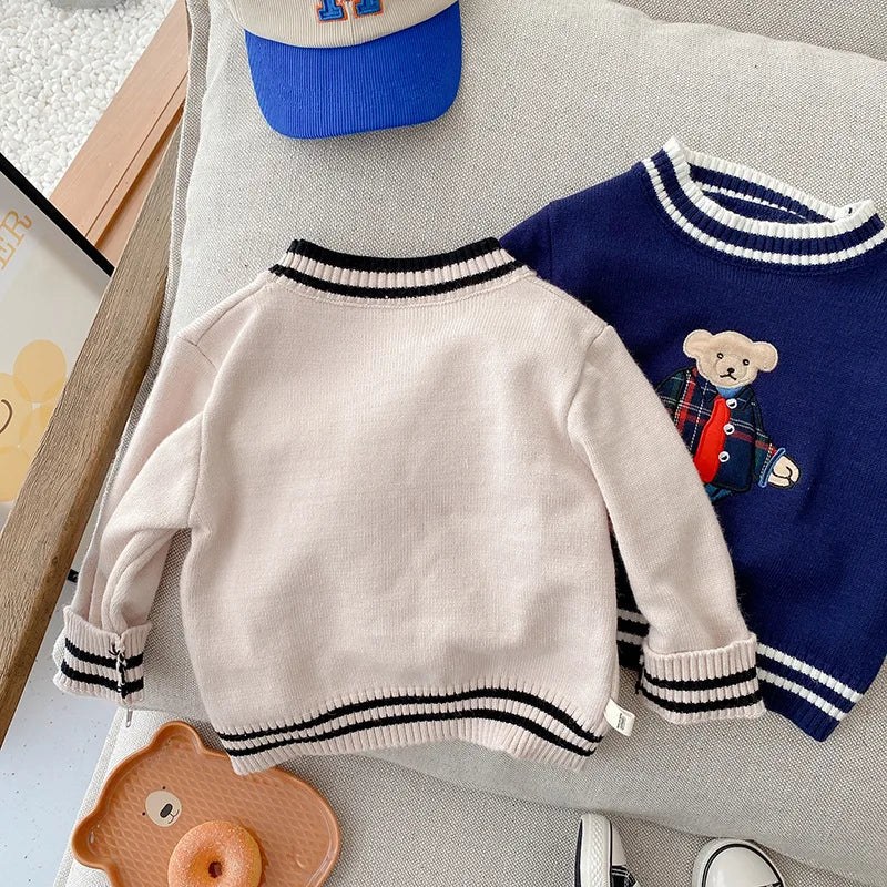 2023 Autumn Children Sweater 0-5Years Kids Boy Girl Long Sleeve Cartoon Bear Pullover Knitting Wool Jumper Warm Winter Clothes