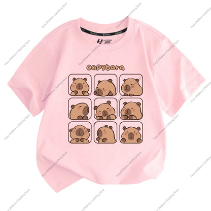 Summer New Trend Capybara Printing Pure Cotton Children's Short-Sleeved T-Shirt Cute Comfortable Versatile Boy And Girl T-Shirt