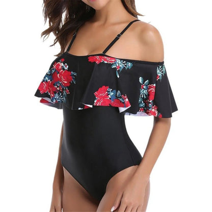 Sexy Sheer Bikini Swimwear Push-up Bathing Swimsuit Vintage Ruffle Monokini Off Printing Floral Bikini Bikini Woman Swimsuit