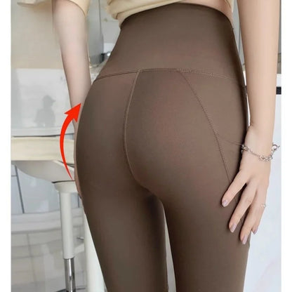 Summer New Thin High Waist Elastic Women's Pants Pocket Solid Sports Pants All-Match Basic Slim Casual Yoga Gym Pants Trousers