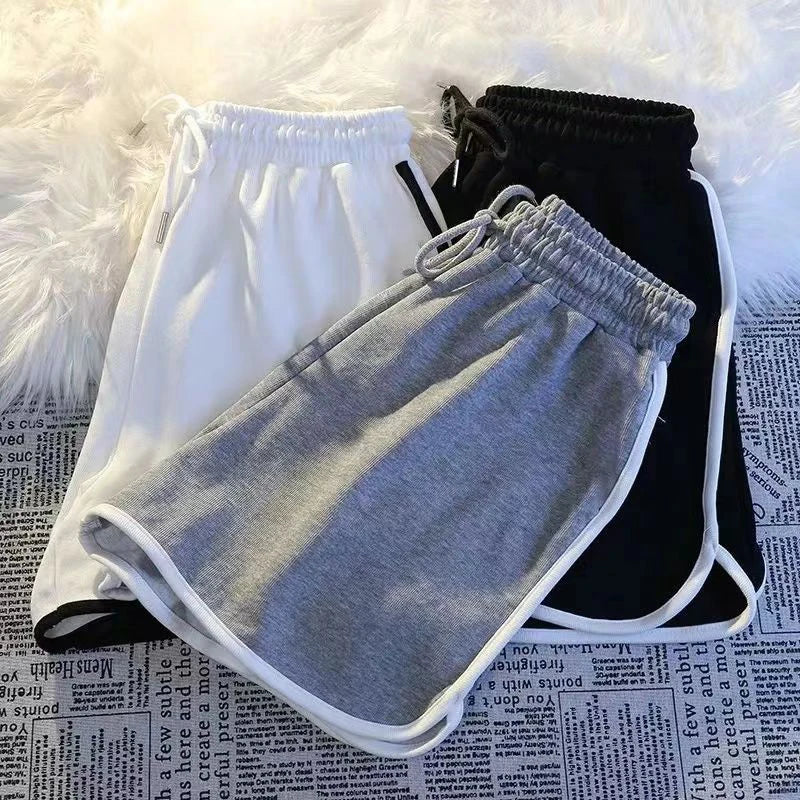 Striped Sports Shorts Women Korean Fashion Casual Mini Shorts Summer Simple Loose Wide Leg Shorts Ladies New