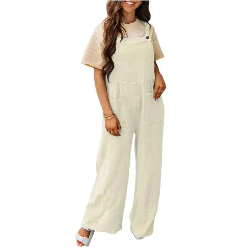 Summer New Women's Casual Solid Color Pocket Square Collar Loose Overalls Jumpsuit Y2k Clothes 2000s Woman Trousers Womens Kpop