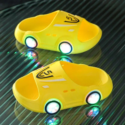 Kids Luminous Slippers Summer Indoor Cartoon Car Girls Shoes Soft Anti-slip Boy Beach Shoes Fashion Outdoor Children LED Slipper