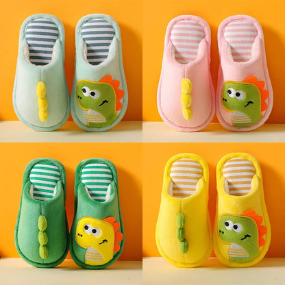 Children Cartoon Dino Fur Slipper Soft Autumn Winter Warm Princess Baby Boy Girl Indoor Home Bedroom Kid Cotton Fleece Fur Shoes