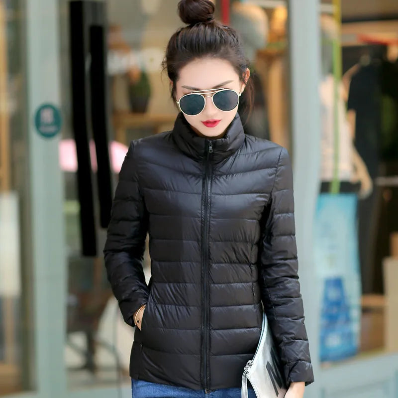 M-8XL White Duck Down Jacket for Women Winter Warm Down Coat Light Weight 2023 New Stand Collar Pocket Zipper Casual Outerwear