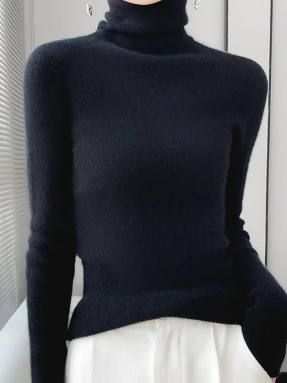 Women Turtleneck Sweater Autumn Winter Slim Basic Bottoming Pullover 100% Merino Wool Soft Kniwear Korean Popular Clothes Tops