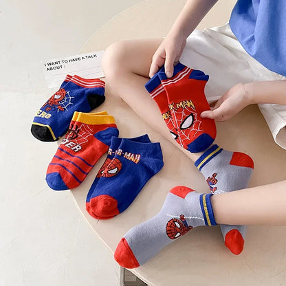 5Pair Children Socks Anime Kids Boys Short Sock Iron toddler Captain America Cartoon Baby Summer Spring Boat Spiderman Sock 3-8Y