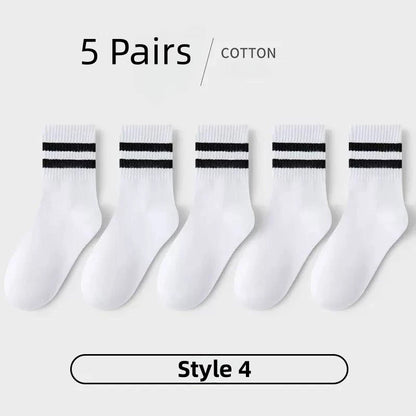 Horetong 5 Pairs Pure Cotton Soft Student Socks Breathable Absorbing Sweat Sport Socks Boys Girls Middle Tube Sock For 3-13 Year