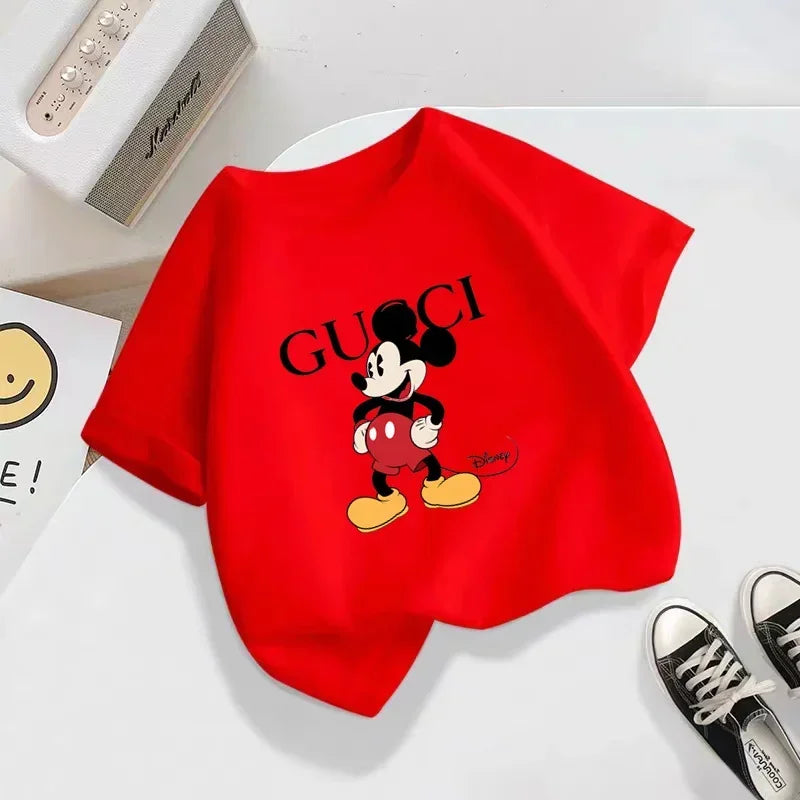 Disney Hipster Mickey Minnie Mickey Mouse T-shirt Kids Boys Girls Street Clothing Short sleeved kids T-shirt clothing top