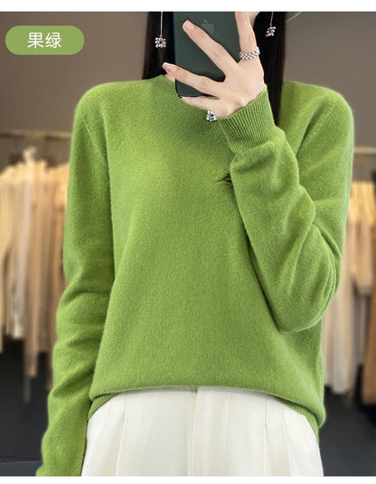 Women 100% Pure Merino Wool Knitted Sweater Autumn Winter Fashion O-Neck Pullover Seamless Jumper Tops Cashmere Warm Clothes