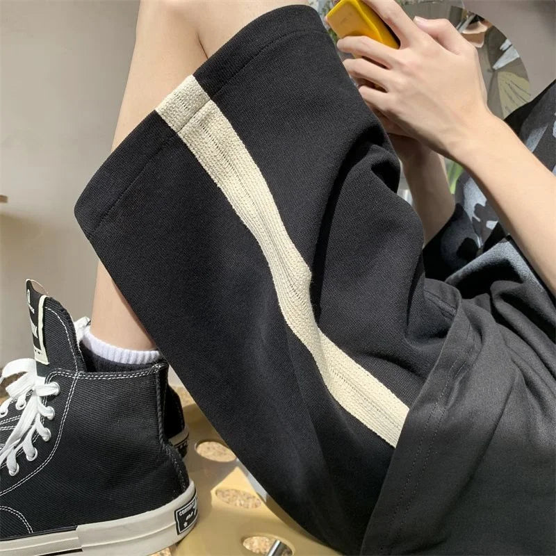 Shorts Women Summer Loose Wide Leg Knee-length Shorts High Waist Color Matching Casual Elastic Waist Sports 5 Point Shorts