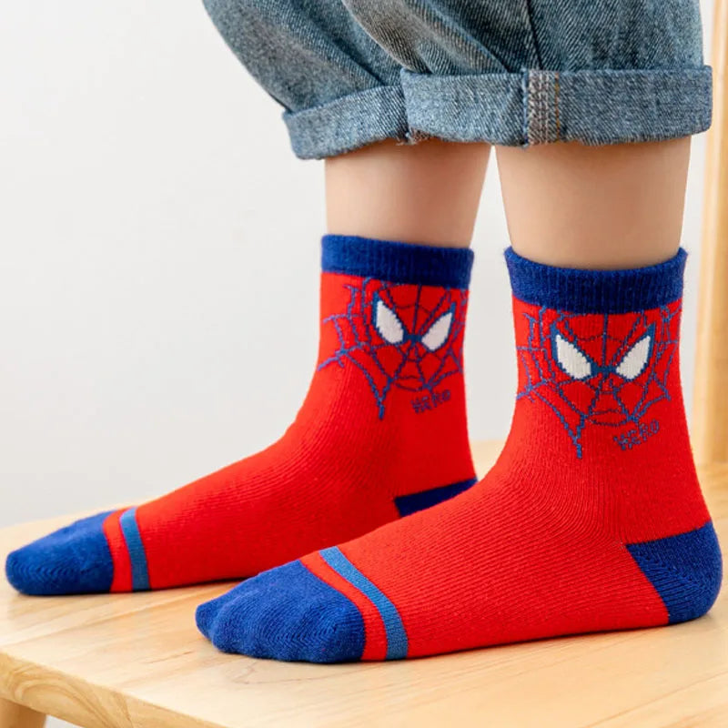 5 Pairs/Lot New Children Cute Cartoon Soft Socks Kids Spider Man Fashion Medium tube socks Boys Girls cotton socks 1-12Years