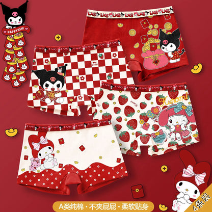 4Pcs/lot Cartoon Kids Underpant Kuromi Breathable Brie Sanrio Hello Kitty Cinnamoroll Boys Girls Underwear Cotton Boxer Shorts