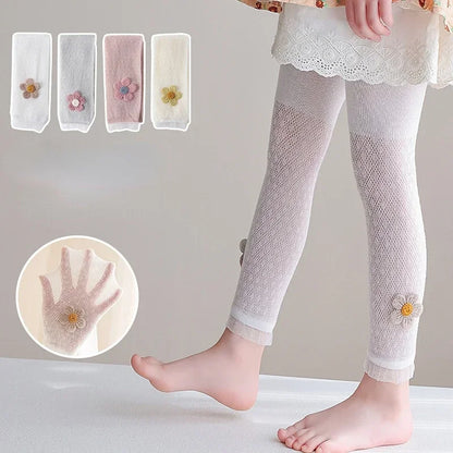 Girls Leggings Kids Pants 1 To 8 Yrs 2024 Summer Children's Clothing Pencil Pant Cartoon Flower Trousers Korean Style