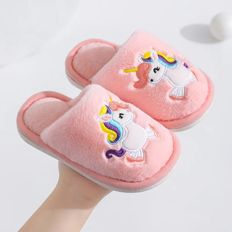 Winter Rabbit Slippers Kids Girls Boys Home Shoes Baby Fur Slides Cotton Indoor Warm Fluffy House Children Unicorn Slipper