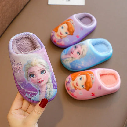 Disney Children's Cotton Slippers Frozen Anti Slip Warm Cartoon Priness Winter Home Floor Girls' Parent-child Baby Slippers Size