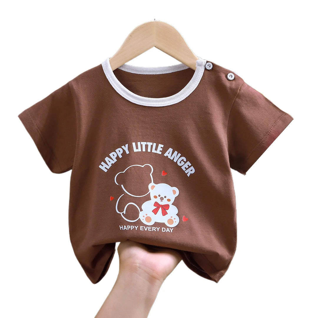 Summer Baby T-shirt Fashion Cartoon Girls Tees Short Sleeve Cotton Boys Tops Korean Casual Kids Clothes for 0-7Y Cheap Stuff