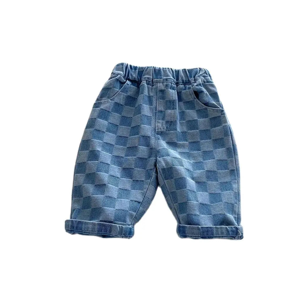 MILANCEL 1-5Y Children Jeans Boys Denim Pants Mid Waist Girls Trousers Fashion Kids Plaid Pants