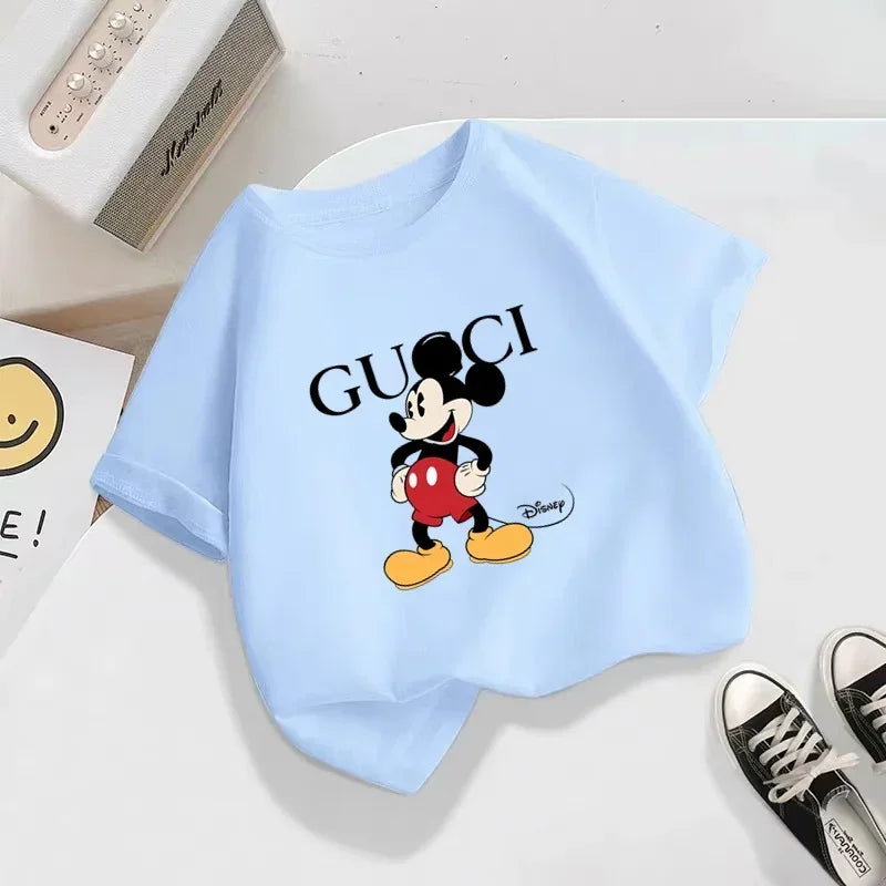 Disney Hipster Mickey Minnie Mickey Mouse T-shirt Kids Boys Girls Street Clothing Short sleeved kids T-shirt clothing top