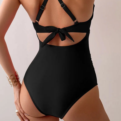 Sexy solid jumpsuit women bikini set waist hollowed out swimsuit women fashion cross back swimsuit women