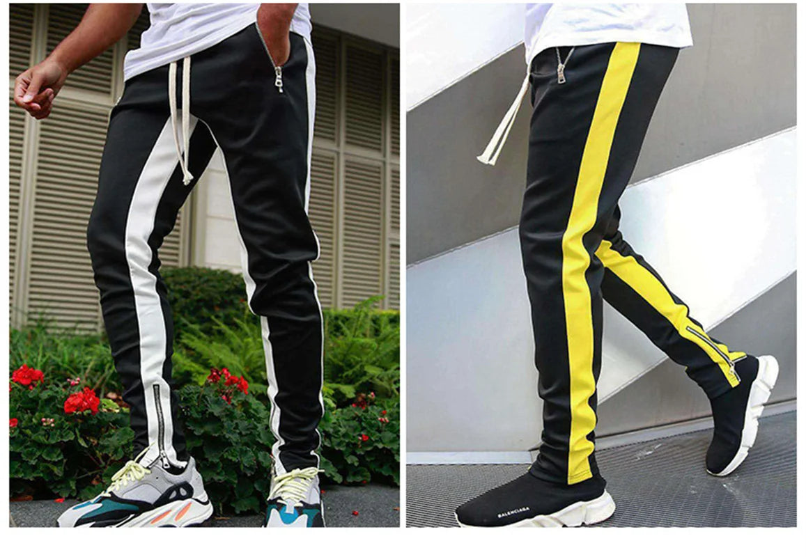 Autumn new long pants with zippered legs, men's casual sports pants, running pants, double pocket zippered jogging pants