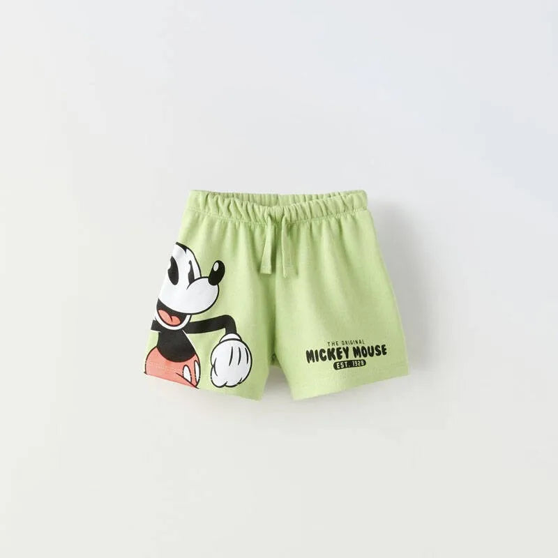 Casual Mickey Print Shorts New Design Trendy Versatile Sports Cropped Shorts Boys Children Cartoon Cute Shorts Summer Wear