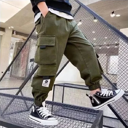 Kids Casual Sport Pants Boys Cargo Pants Teenage Hip Hop Joggers Trousers Big Children High Waist Vintage Streetwear Baggy Pants