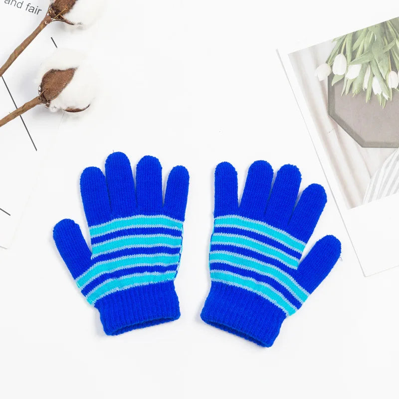 Fashion Striped Gloves Kids Winter Unisex Boys Girl Thick Warm Children Full Finger Mittens Glove For 4-7 Years