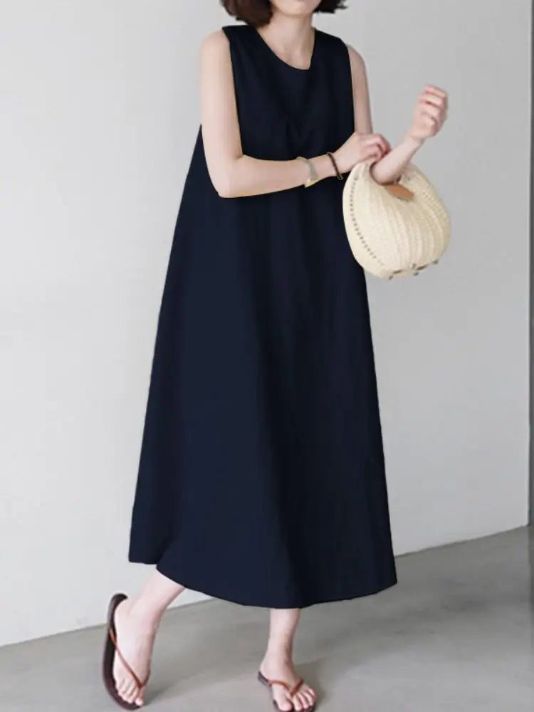 ZANZEA Elegant Women Maxi Dress Fashion Party Swing Kaftan Sundress 2024 Summer Beach Tank Dresses Casual OL Long Robe Oversize