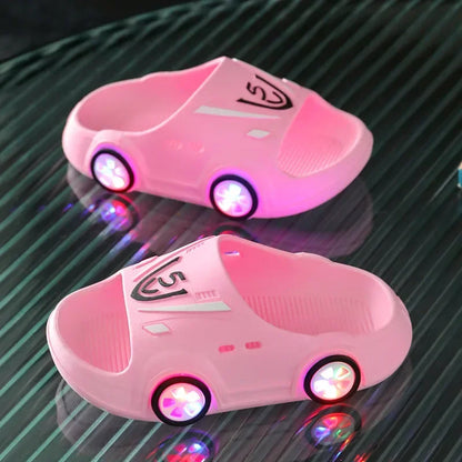 Kids Luminous Slippers Summer Indoor Cartoon Car Girls Shoes Soft Anti-slip Boy Beach Shoes Fashion Outdoor Children LED Slipper