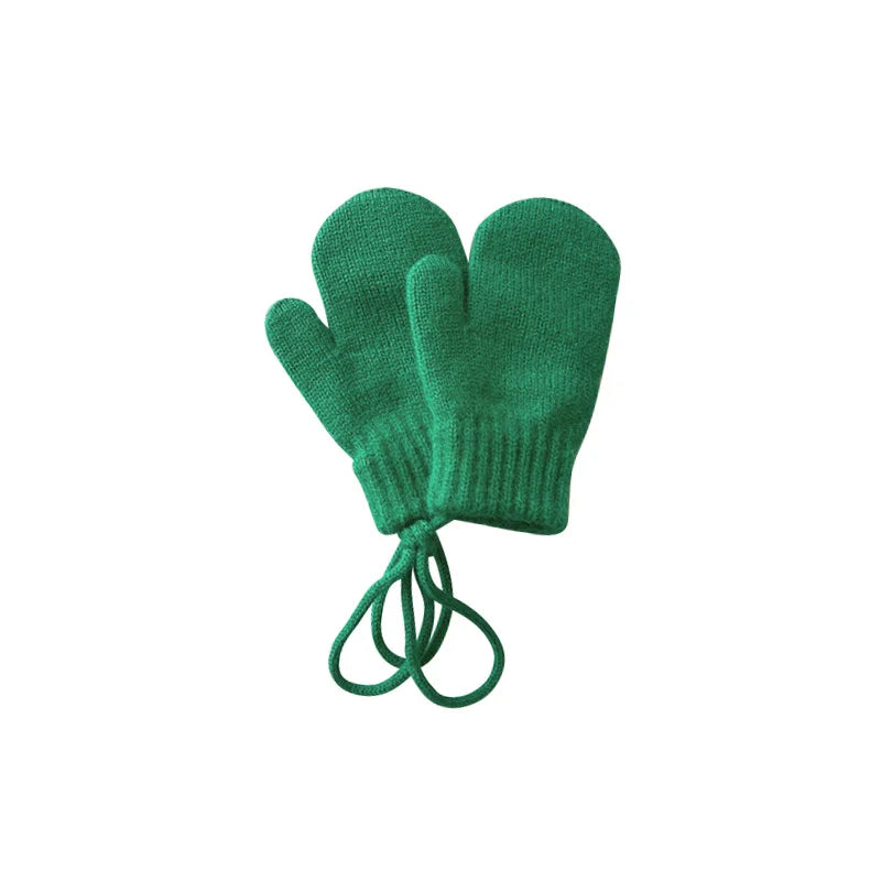 Candy Color Woolen Baby Gloves Winter Halter Mittens for Children Girl Boys Kintted Kids Mitten Warm Infant Accessories 2024 New