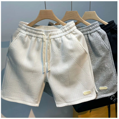 Summer Running Shorts for Men Casual Jogging Sport Short Pants Wave Pattern Solid Color Drawstring Loose Dry Gym Sports Shorts