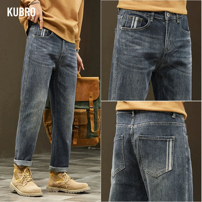 KUBRO Autumn New Classic Men's Slim Jeans Street Retro Y2K Trousers Fashion Hombre Elegant Versatile Cotton Stretch Denim Pants