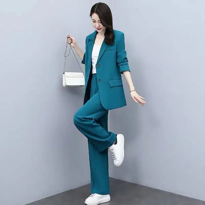 Spring Autumn Thin Women's Blazers Long Pants 2 Piece Set Korean Office Lady Casual Loose Suit Jacket Trousers Outfits Pantsuits