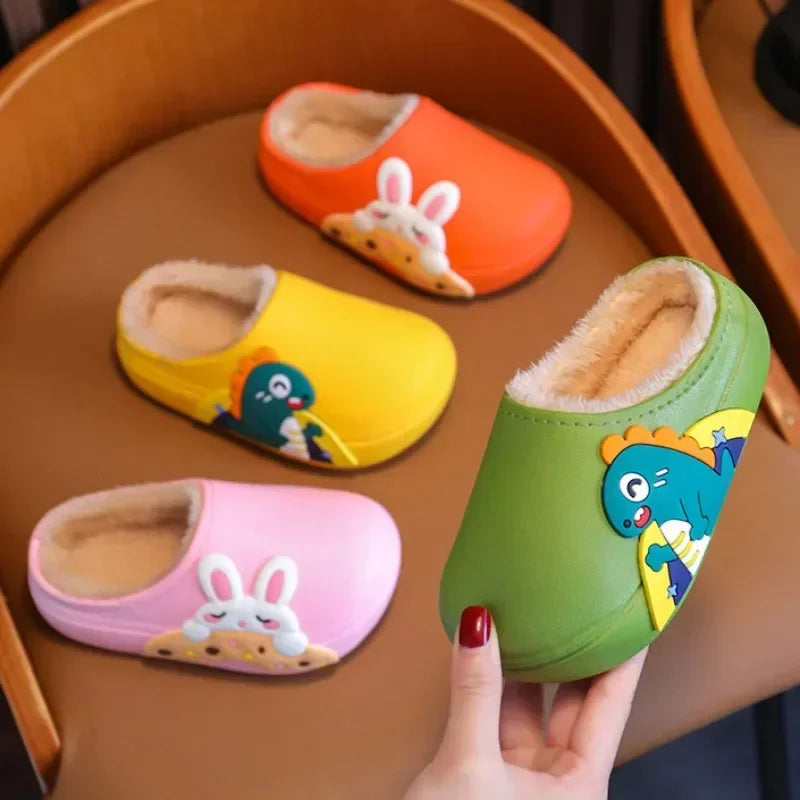 Winter Cartoon Children's Slippers Non-Slip Sole Cotton Shoes Boys Girls Waterproof Indoor Kids Shoes Plush Warm Home Slippers