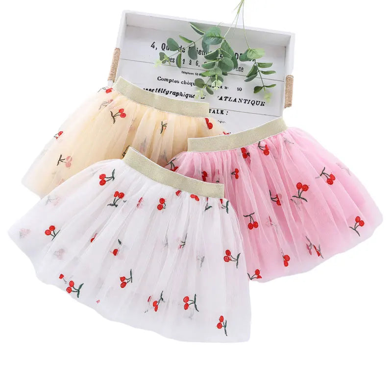 Summer Skirts For Girls Lace Mini Tutu Skirt Fashion Baby Girl Clothes Mesh Pleated Skirt Tutu Embroidery Girl Lace Faldas Dance