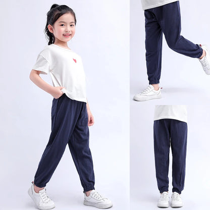 Summer Children Pants 100% Cotton Thin Breathable Prevent Mosquito Pants Kids Solid Color Trousers Boys Girls Long Loose Bottoms