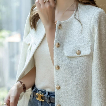 Spring and Autumn Korean Coats Women Jacket New French Wool Tweed Coat Fashion High-end Gold Button Short Slim Temperament