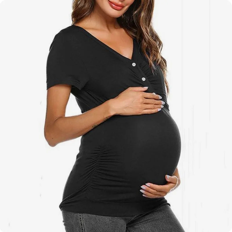 Maternity Summer T-Shirts Maternity Short Sleeve Tops Breastfeeding Tees for Pregnant Fashion top Maternity Wrap Shirts Clothes